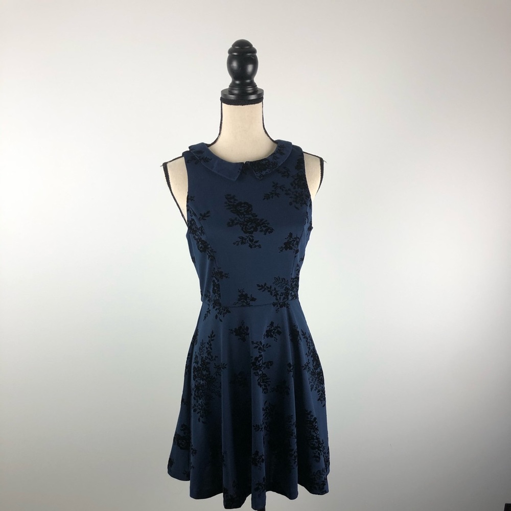 Blue dress with black blossoms